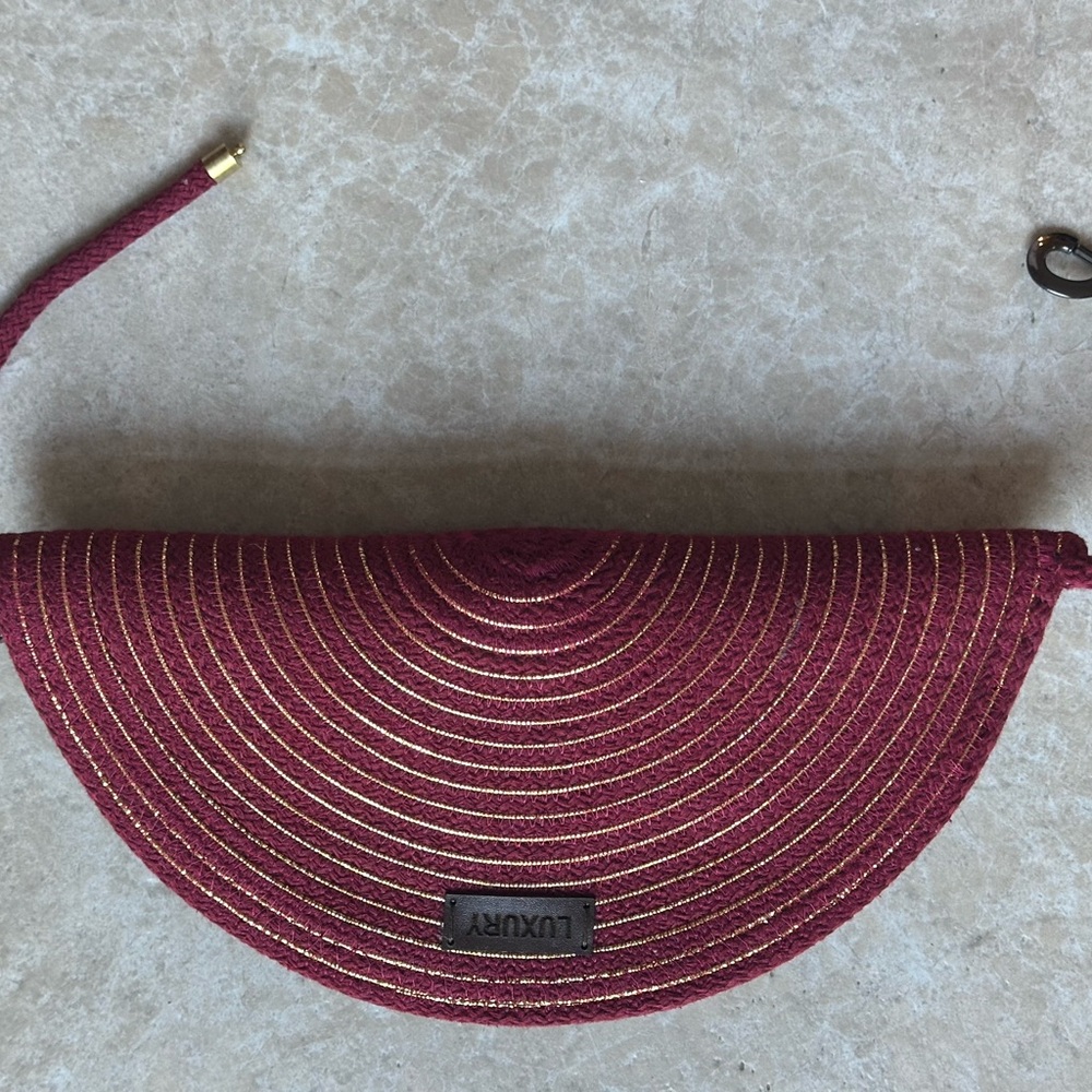 Half-Moon Wristlet Clutch in Burgundy with Gold Accents